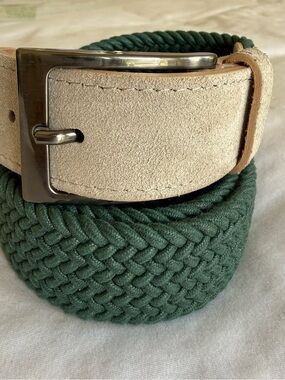 ISAIA Men's Woven Canvas and Suede Belt Made in Italy - Size 130